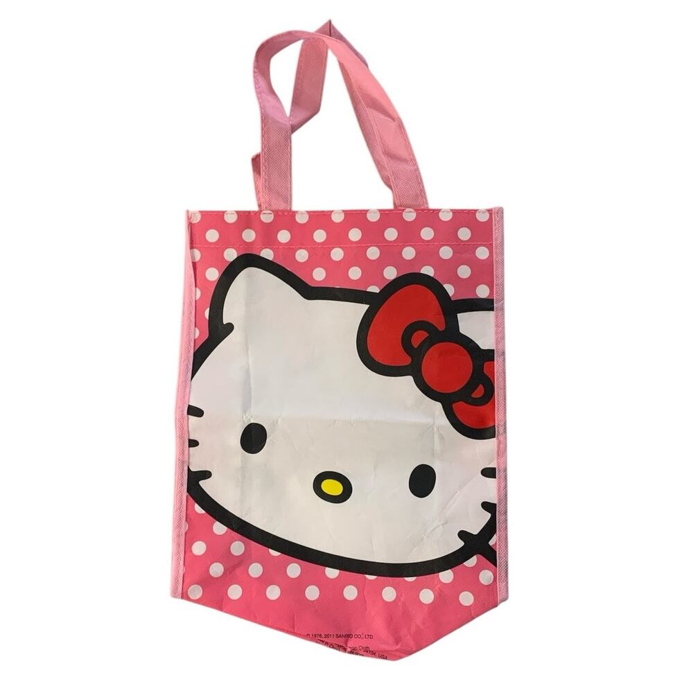 Hello Kitty Tote Bag Pink Polka Dot Classic Red Bow Reusable Non-Woven NEW